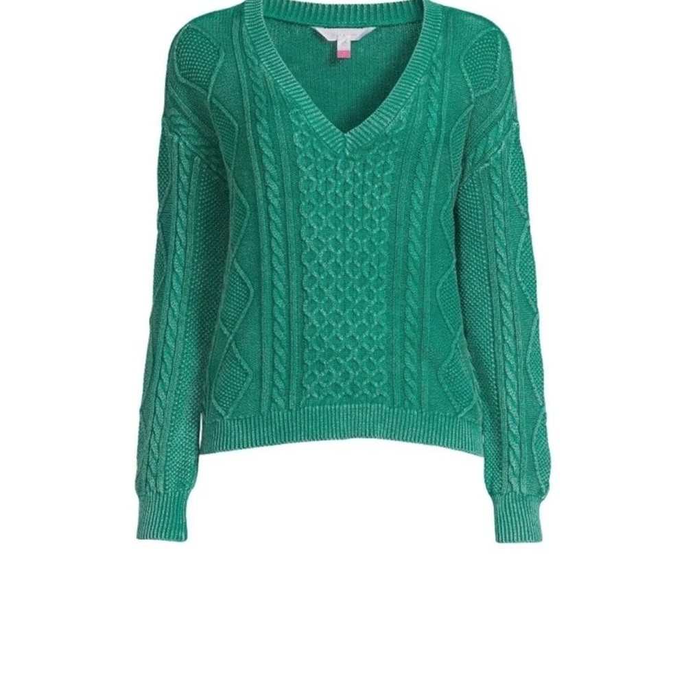No Boundaries XL Green Cable-Knit V-Neck Sweater | Cozy Textured Knit | Relaxed